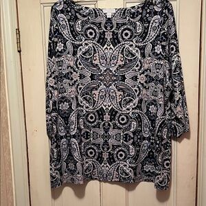 Charter Club Navy  and White Paisley Blouse